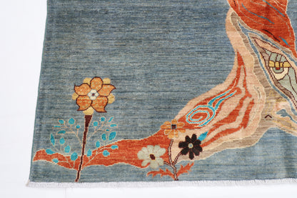 181 x 244 cm | Pomegranate Gray Afghan Tribal Hand Knotted Veg Dye Wool Carpet