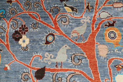 181 x 244 cm | Pomegranate Gray Afghan Tribal Hand Knotted Veg Dye Wool Carpet