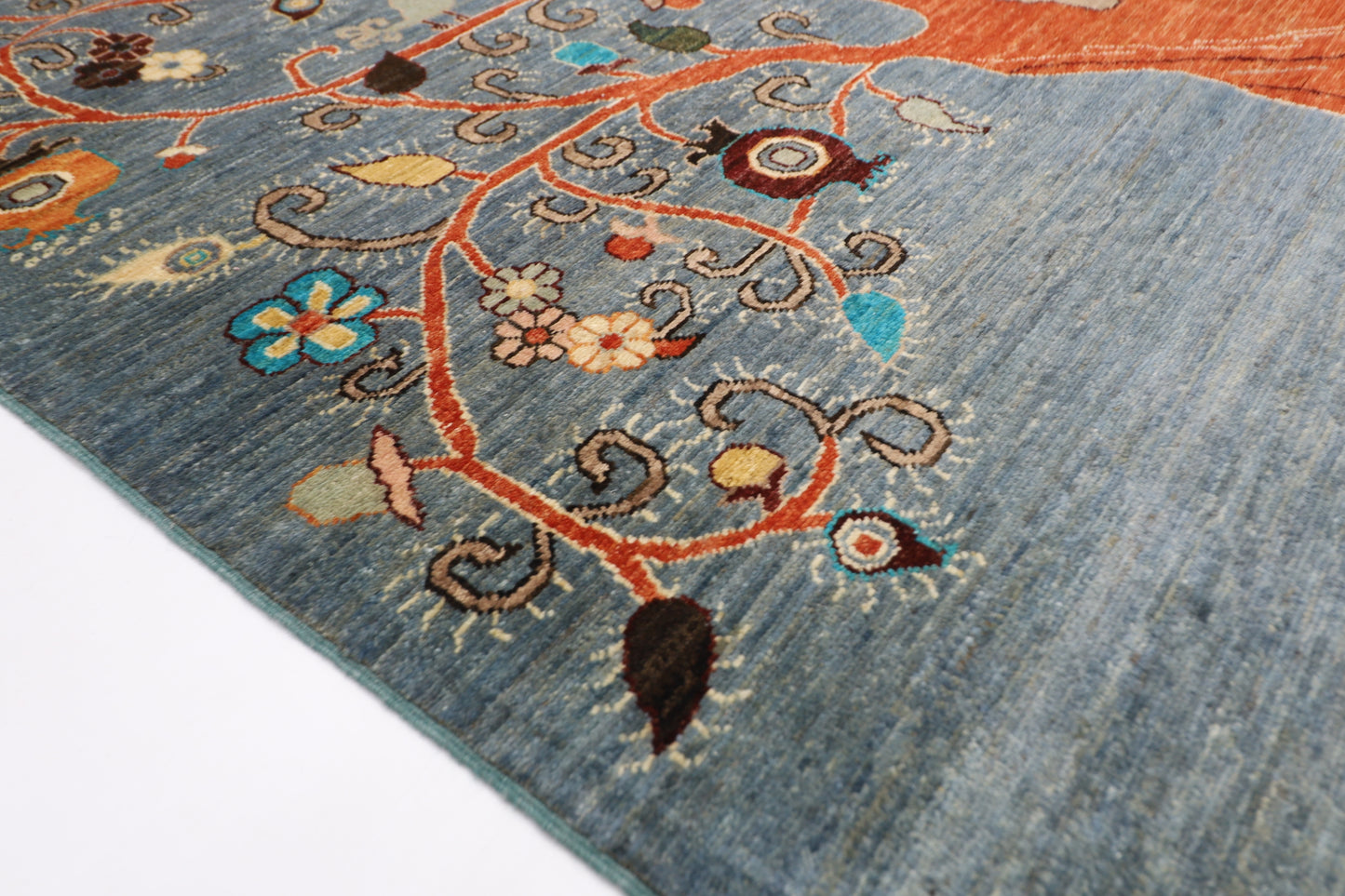 181 x 244 cm | Pomegranate Gray Afghan Tribal Hand Knotted Veg Dye Wool Carpet
