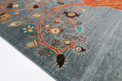 181 x 244 cm | Pomegranate Gray Afghan Tribal Hand Knotted Veg Dye Wool Carpet