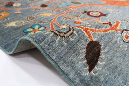 181 x 244 cm | Pomegranate Gray Afghan Tribal Hand Knotted Veg Dye Wool Carpet