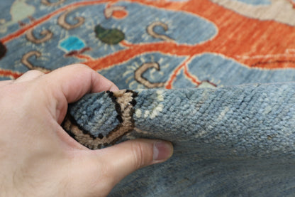 181 x 244 cm | Pomegranate Gray Afghan Tribal Hand Knotted Veg Dye Wool Carpet
