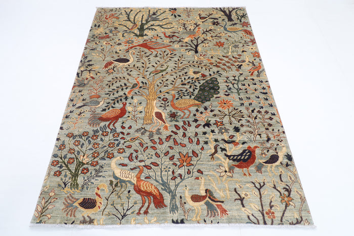 153 x 193 cm | birds Design Hand Knotted Veg Dye Wool Afghan Carpet