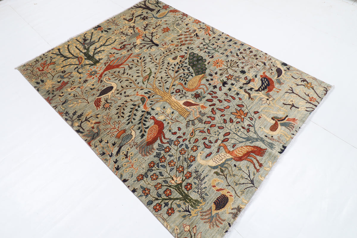153 x 193 cm | birds Design Hand Knotted Veg Dye Wool Afghan Carpet