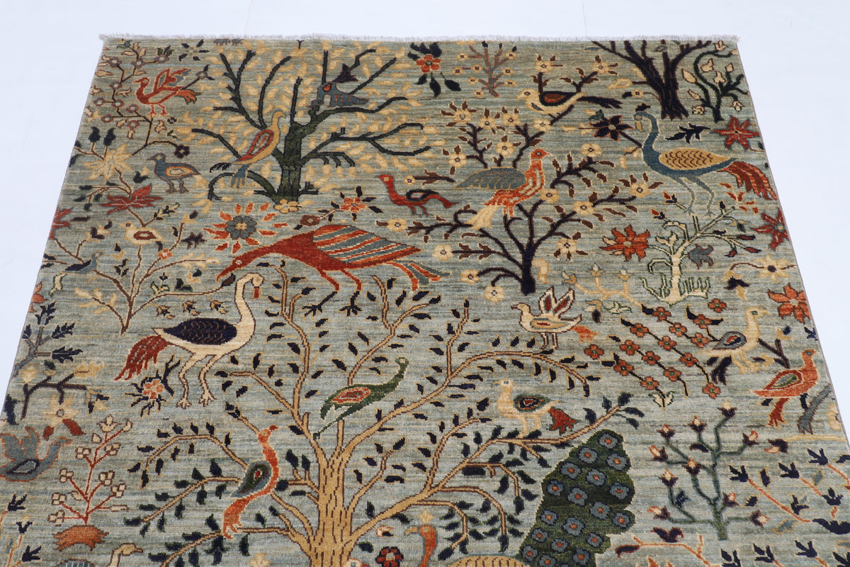 153 x 193 cm | birds Design Hand Knotted Veg Dye Wool Afghan Carpet