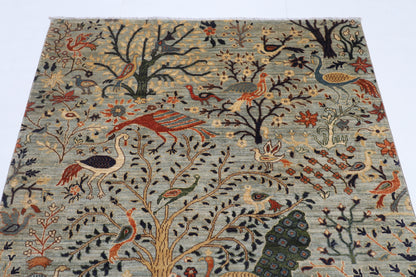 153 x 193 cm | birds Design Hand Knotted Veg Dye Wool Afghan Carpet
