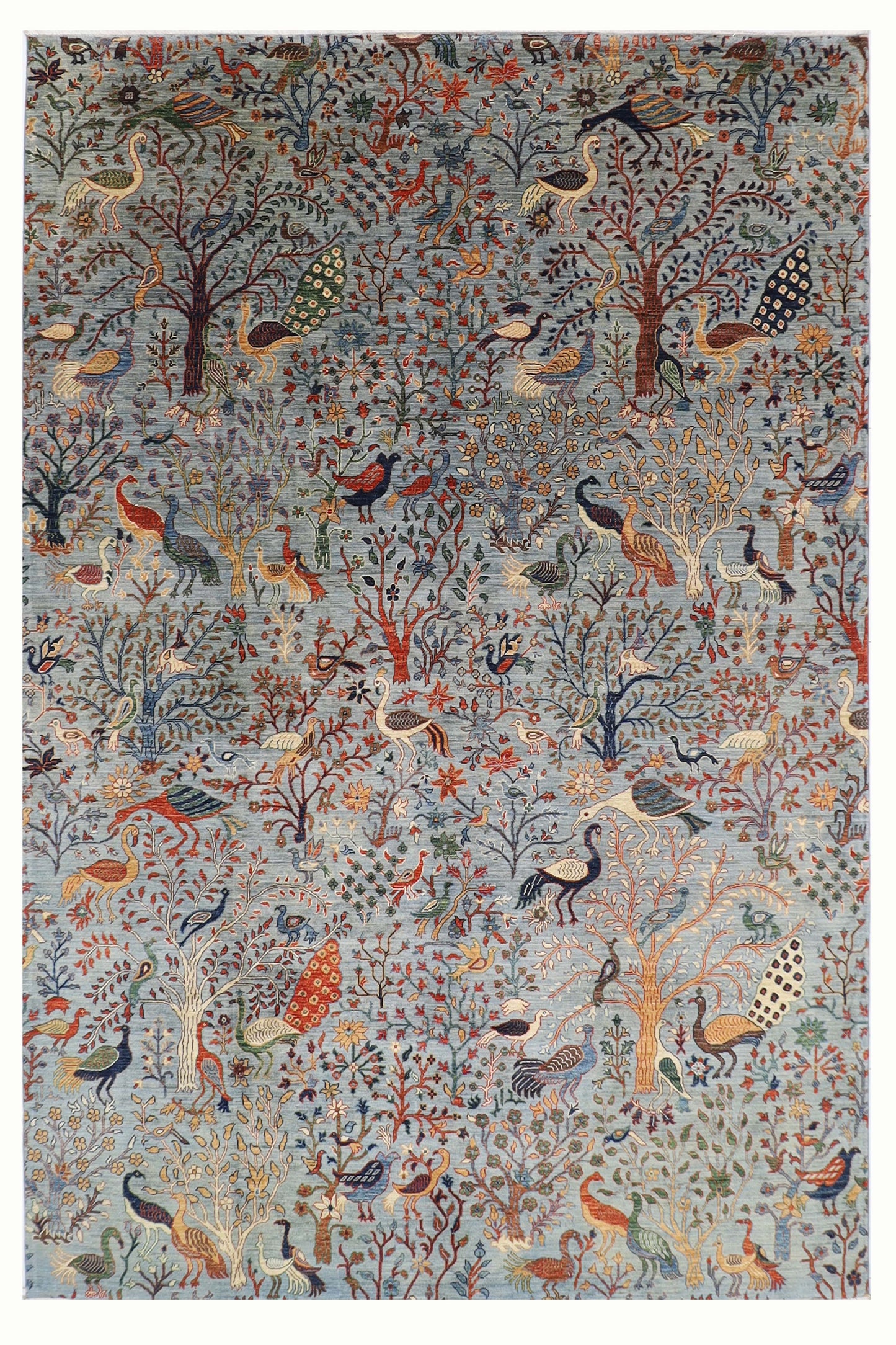 281 x 362 cm | Oriental Birds Gray Area Rug Afghan Hand Knotted Veg Dye Wool carpet