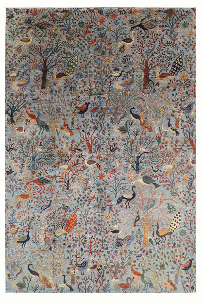 281 x 362 cm | Oriental Birds Gray Area Rug Afghan Hand Knotted Veg Dye Wool carpet