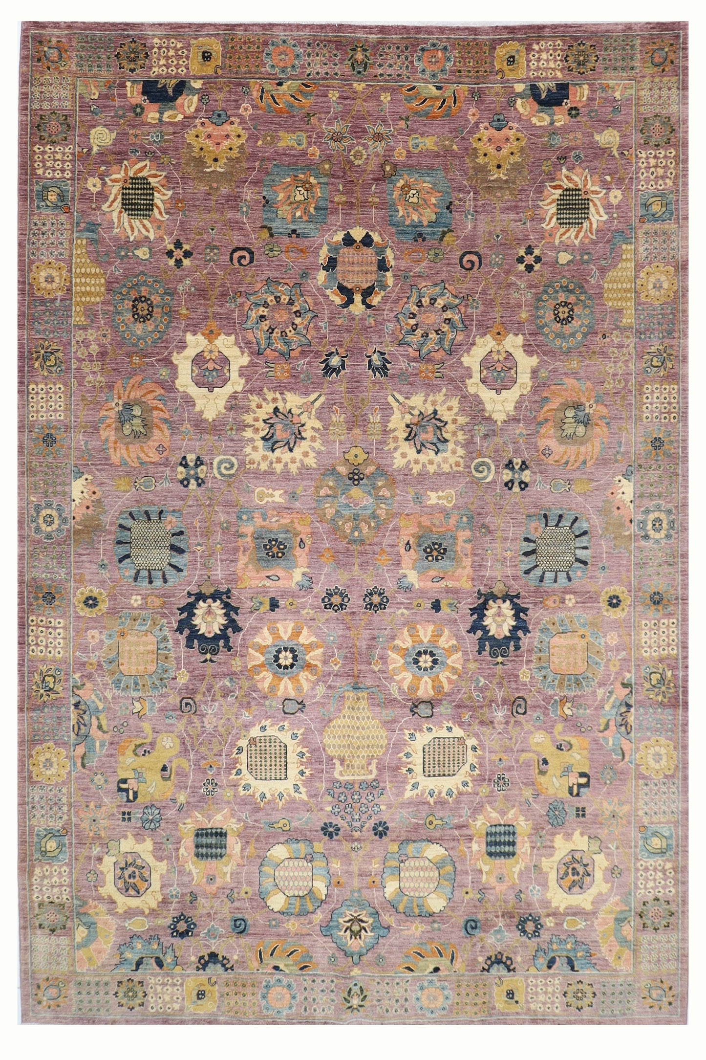 277 x 355 cm | Oriental Floral Pink Area Rug Afghan Hand Knotted Veg Dye Wool carpet