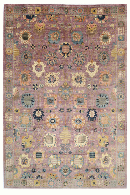 277 x 355 cm | Oriental Floral Pink Area Rug Afghan Hand Knotted Veg Dye Wool carpet