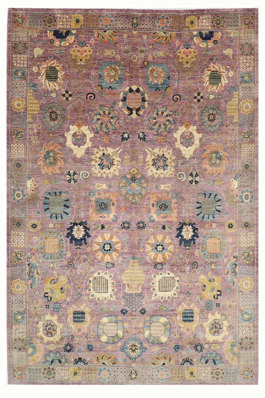 277 x 355 cm | Oriental Floral Pink Area Rug Afghan Hand Knotted Veg Dye Wool carpet