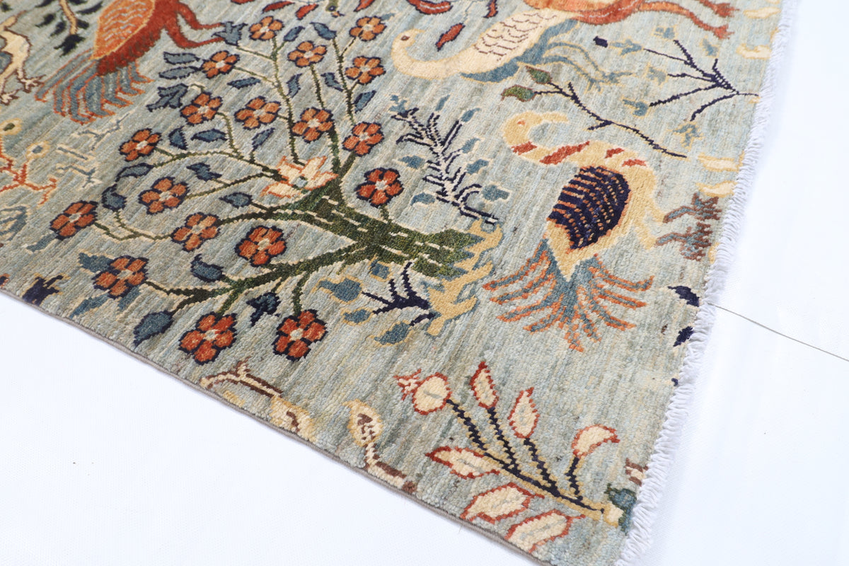 153 x 193 cm | birds Design Hand Knotted Veg Dye Wool Afghan Carpet