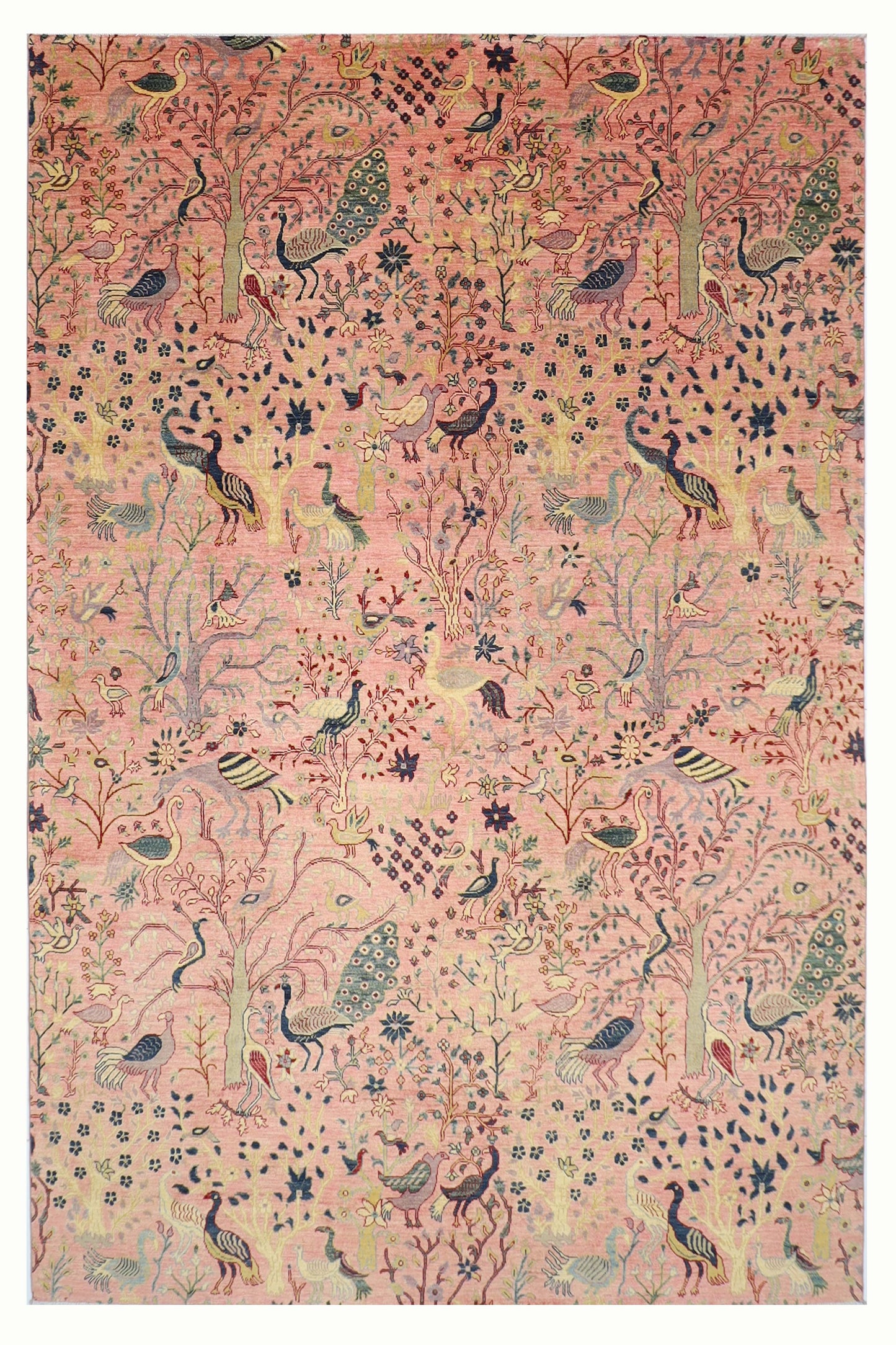 272 x 358 cm | Oriental Birds Pink Area Rug Afghan Hand Knotted Veg Dye Wool carpet
