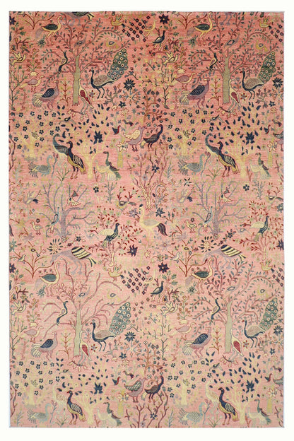 272 x 358 cm | Oriental Birds Pink Area Rug Afghan Hand Knotted Veg Dye Wool carpet