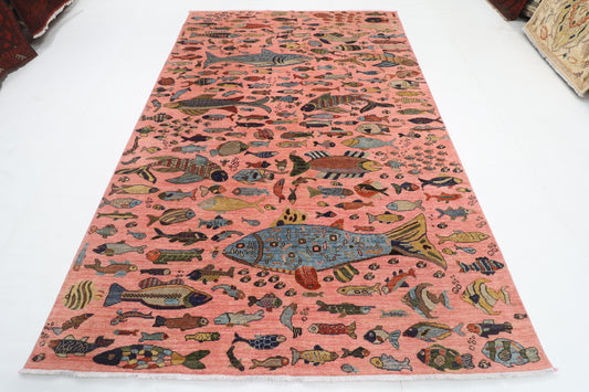 200 x 297 cm | Fish Pink Design Hand Knotted Veg Dye Wool Afghan Carpet
