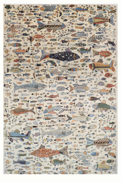 300 x 420 cm | Oriental Fish beige Area Rug Afghan Hand Knotted Veg Dye Wool carpet