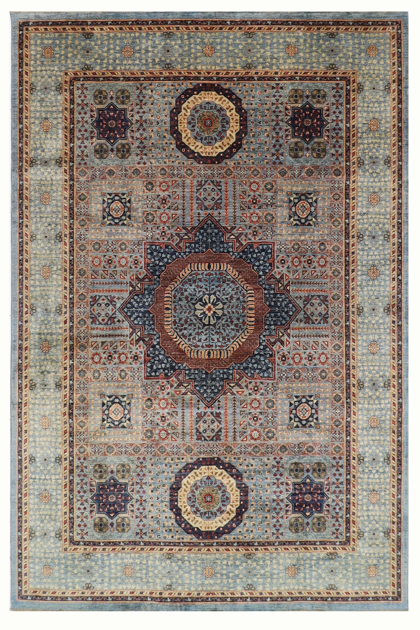 247 x 350 cm | Oriental Mamluk Gray Area Rug Afghan Hand Knotted Veg Dye Wool carpet