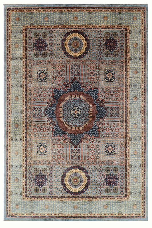 247 x 350 cm | Oriental Mamluk Gray Area Rug Afghan Hand Knotted Veg Dye Wool carpet