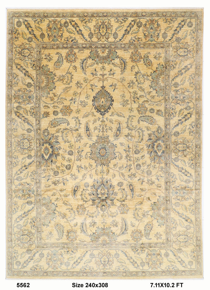240 x 308 cm | Oriental Floral Beige Area Rug Afghan Hand Knotted Veg Dye Wool carpet