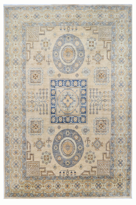 310 x 413 cm | Oriental Geometric Beige Area Rug Afghan Hand Knotted Veg Dye Wool carpet