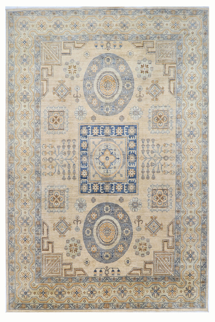 310 x 413 cm | Oriental Geometric Beige Area Rug Afghan Hand Knotted Veg Dye Wool carpet