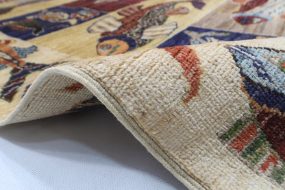 146 x 198 cm | Fish Design Hand Knotted Veg Dye Wool Afghan Carpet