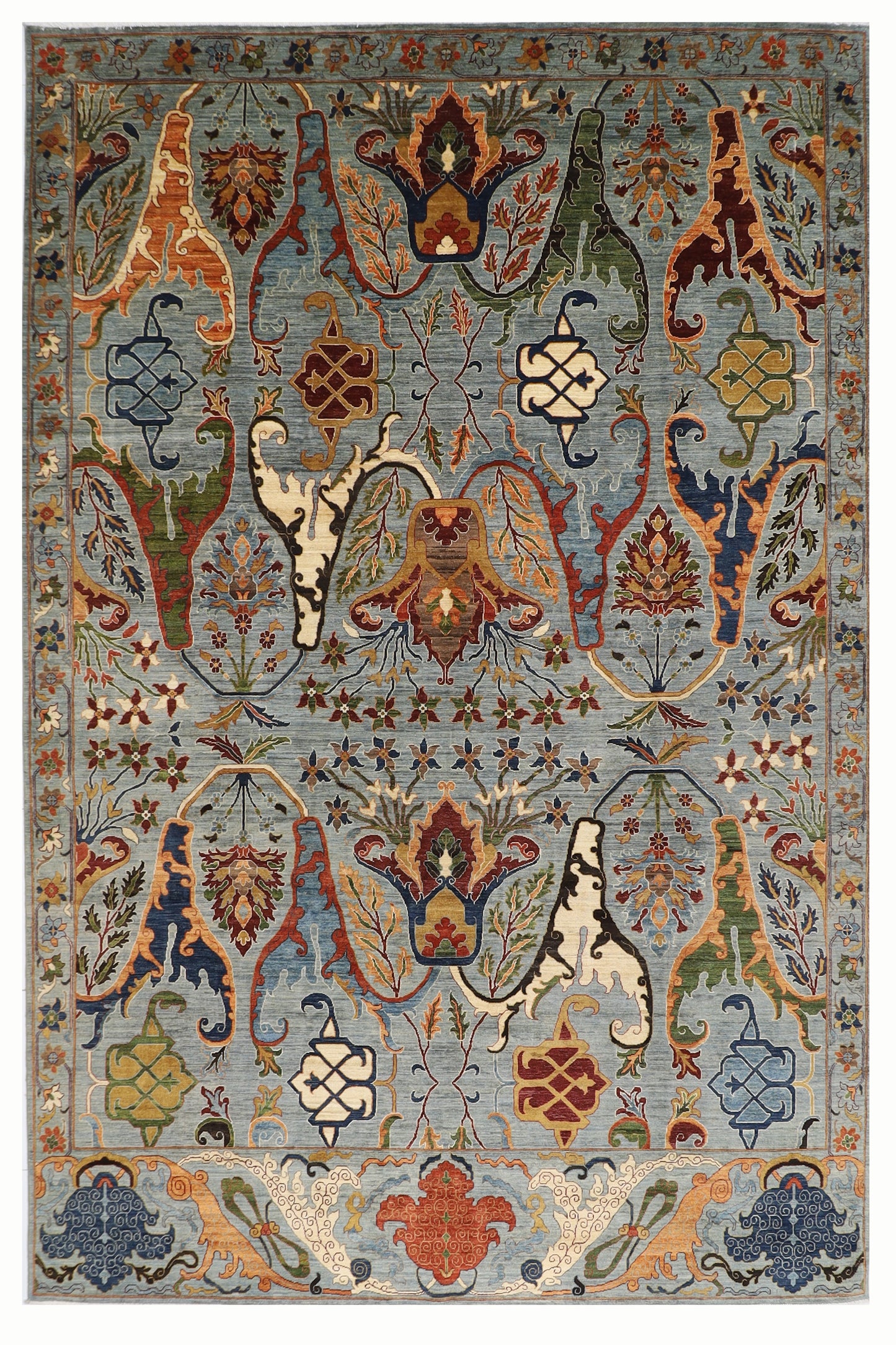 301 x 424 cm | Kawros Gray Design Area Rug Afghan Hand Knotted Veg Dye Wool carpet