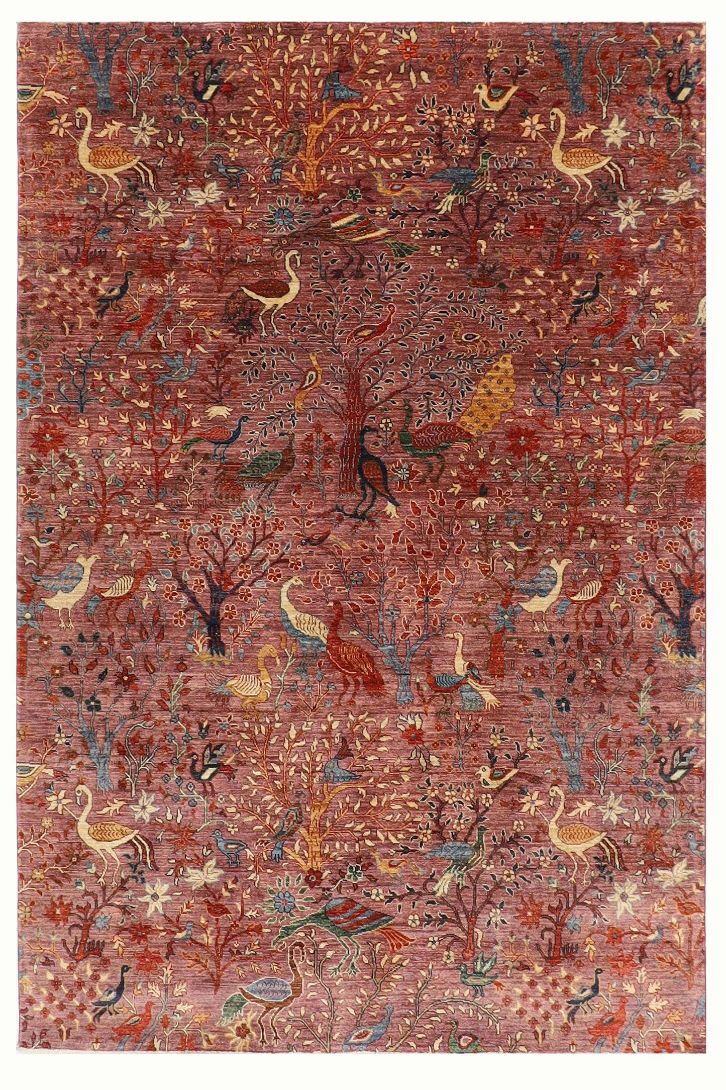 203 x 297 cm | Birds Pink Design Area Rug Afghan Hand Knotted Veg Dye Wool carpet