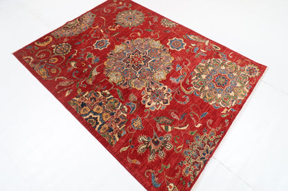 154 x 202 cm | Suzani Red Design Hand Knotted Veg Dye Wool Afghan Carpet