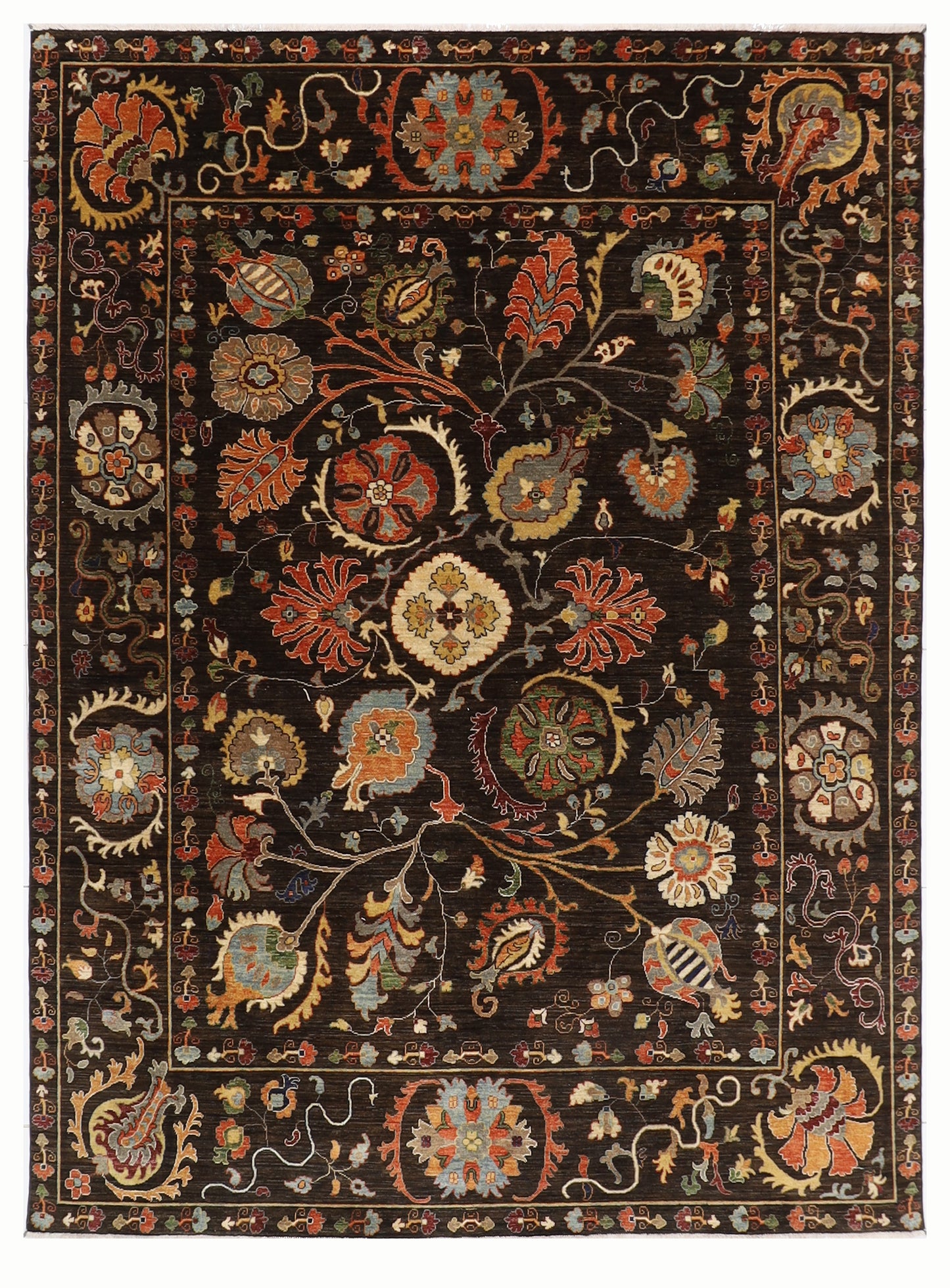 248 x 302 cm | Oriental Suzani Brown Area Rug Afghan Hand Knotted Veg Dye Wool carpet
