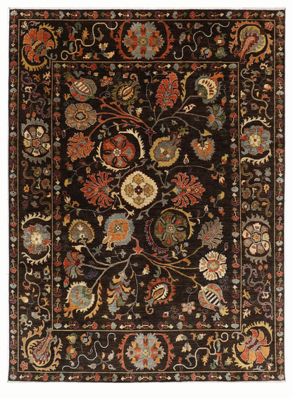248 x 302 cm | Oriental Suzani Brown Area Rug Afghan Hand Knotted Veg Dye Wool carpet
