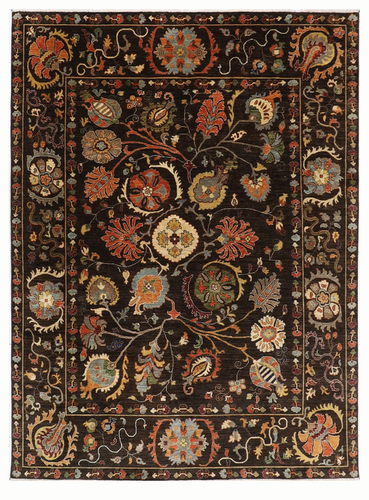 248 x 302 cm | Oriental Suzani Brown Area Rug Afghan Hand Knotted Veg Dye Wool carpet
