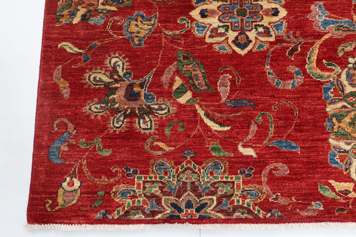 154 x 202 cm | Suzani Red Design Hand Knotted Veg Dye Wool Afghan Carpet