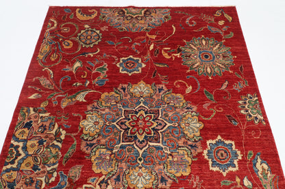 154 x 202 cm | Suzani Red Design Hand Knotted Veg Dye Wool Afghan Carpet