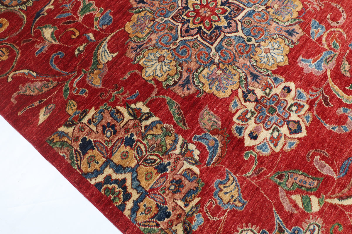 154 x 202 cm | Suzani Red Design Hand Knotted Veg Dye Wool Afghan Carpet