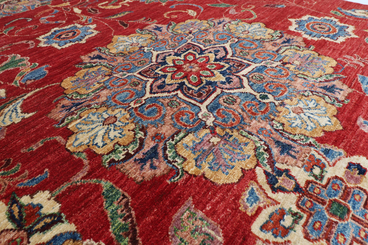 154 x 202 cm | Suzani Red Design Hand Knotted Veg Dye Wool Afghan Carpet