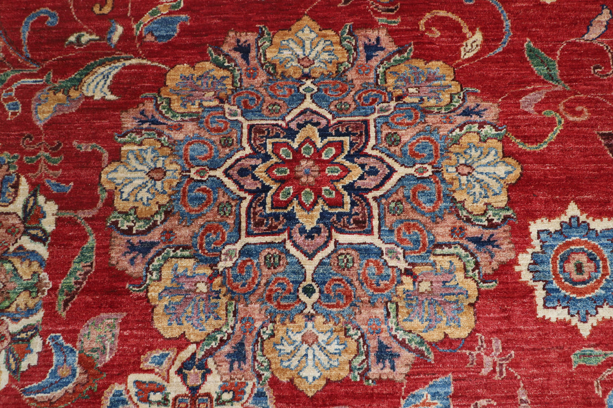 154 x 202 cm | Suzani Red Design Hand Knotted Veg Dye Wool Afghan Carpet