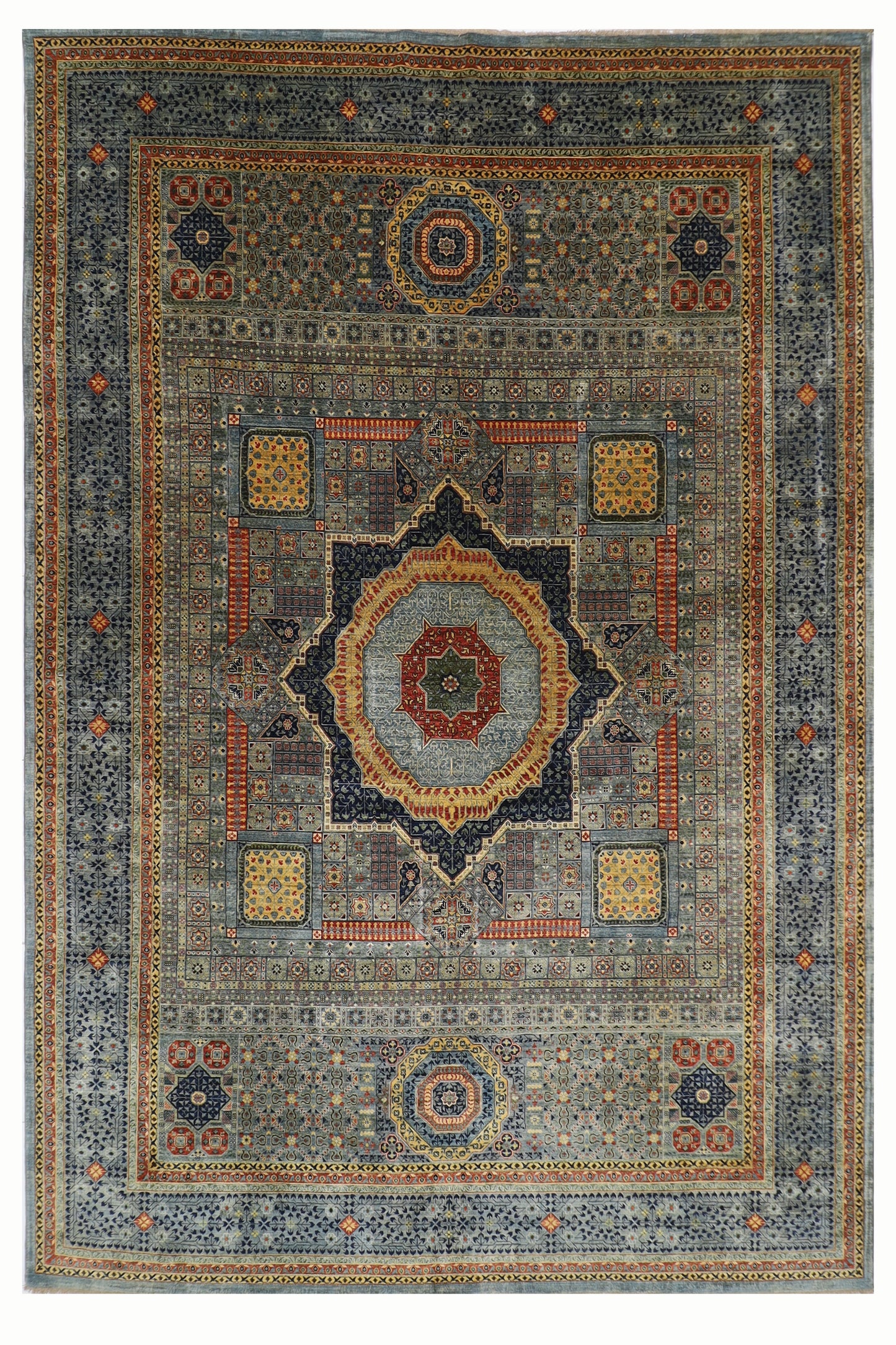309 x 417 cm | Mamluk Gray Fine Quality Area Rug Afghan Hand Knotted Veg Dye Wool carpet