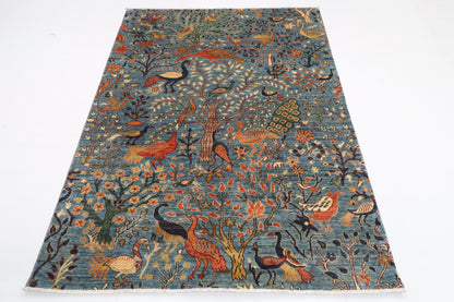 150 x 196 cm | Birds Design Hand Knotted Veg Dye Wool Afghan Carpet