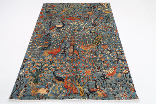 150 x 196 cm | Birds Design Hand Knotted Veg Dye Wool Afghan Carpet