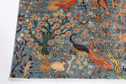150 x 196 cm | Birds Design Hand Knotted Veg Dye Wool Afghan Carpet