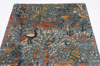 150 x 196 cm | Birds Design Hand Knotted Veg Dye Wool Afghan Carpet