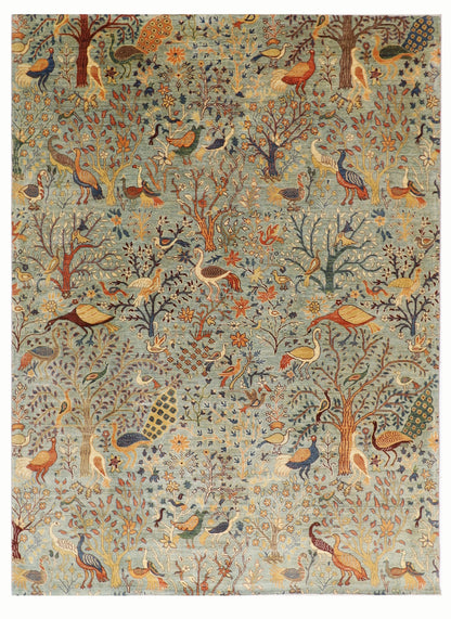 247 x 300 cm | Birds Gray Area Rug Afghan Hand Knotted Veg Dye Wool carpet