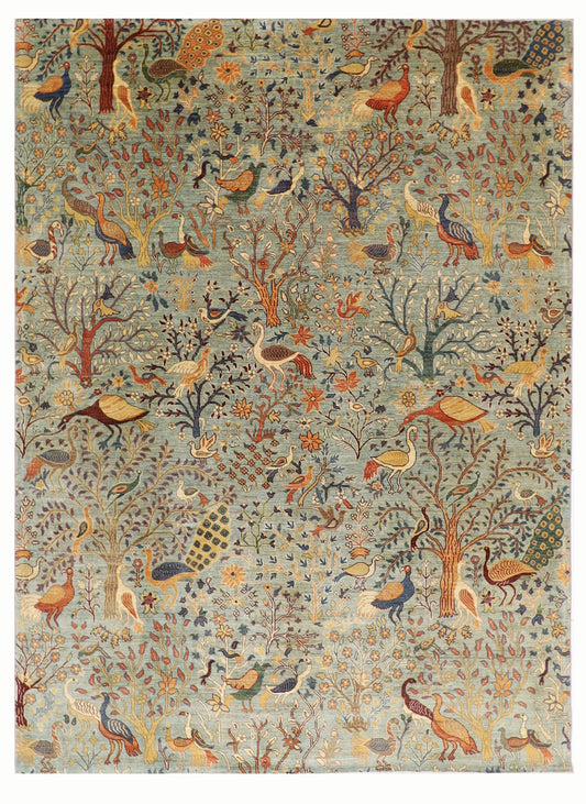 247 x 300 cm | Birds Gray Area Rug Afghan Hand Knotted Veg Dye Wool carpet