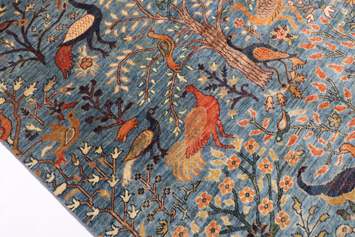 150 x 196 cm | Birds Design Hand Knotted Veg Dye Wool Afghan Carpet