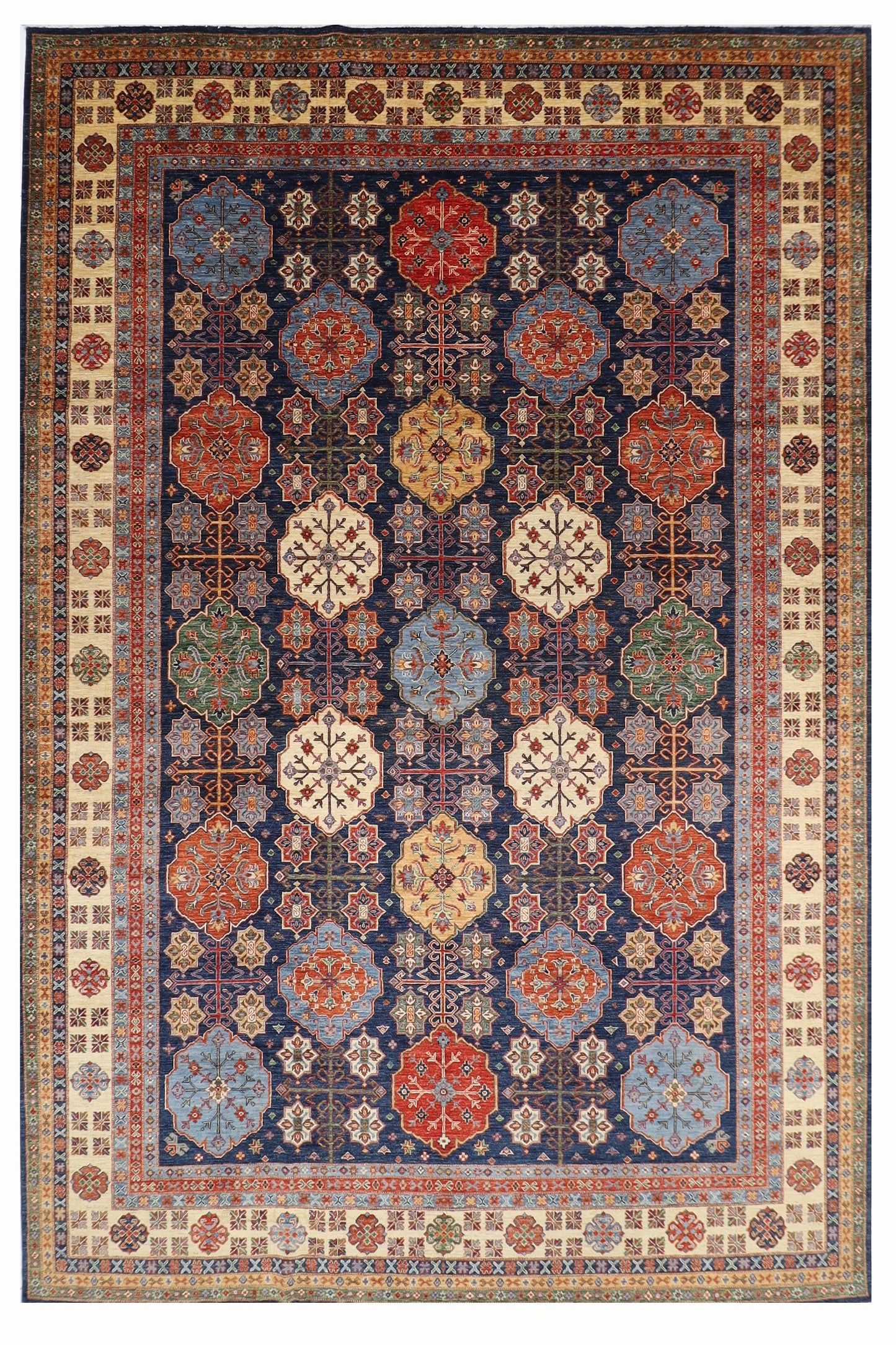302 x 424 cm | Kazak Blue Large Area Rug Afghan Hand Knotted Veg Dye Wool carpet