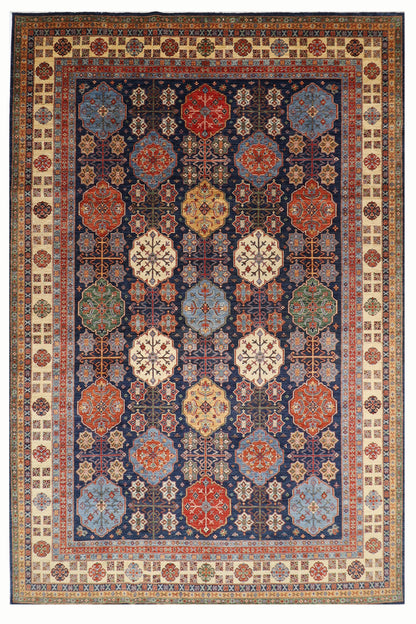 302 x 424 cm | Kazak Blue Large Area Rug Afghan Hand Knotted Veg Dye Wool carpet
