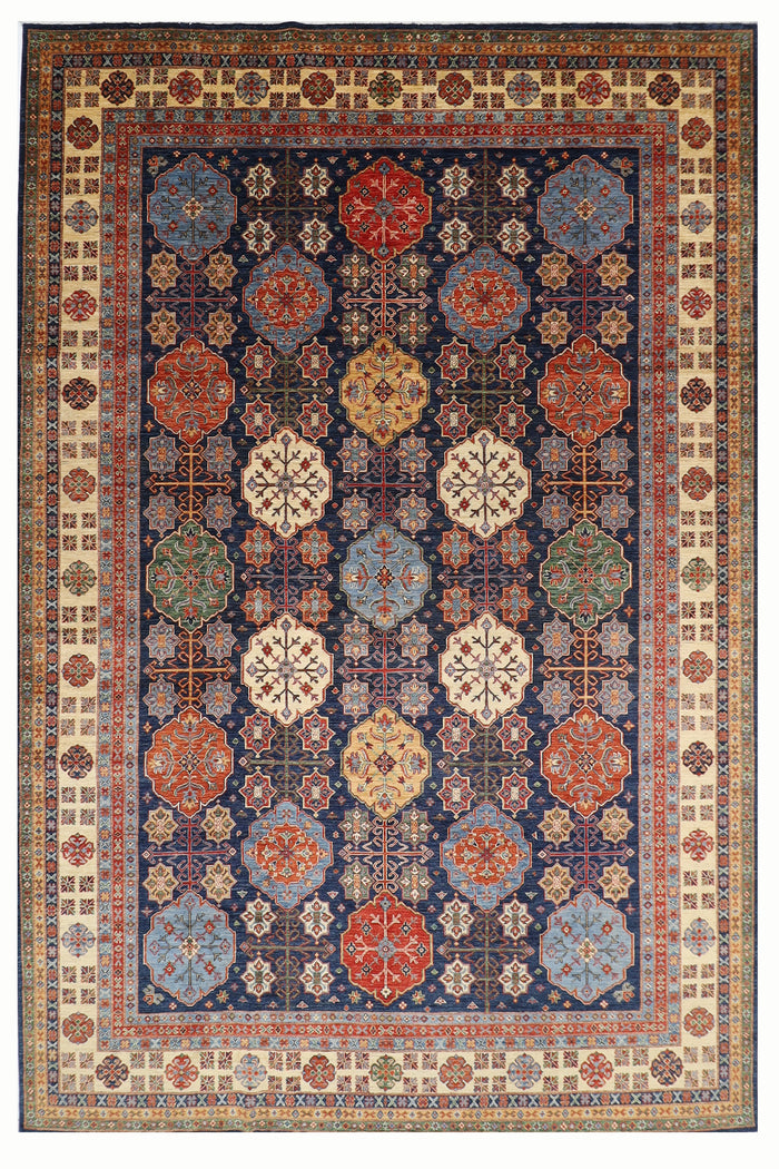 302 x 424 cm | Kazak Blue Large Area Rug Afghan Hand Knotted Veg Dye Wool carpet