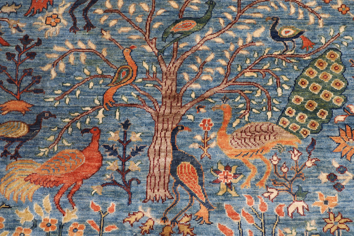 150 x 196 cm | Birds Design Hand Knotted Veg Dye Wool Afghan Carpet