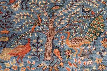 150 x 196 cm | Birds Design Hand Knotted Veg Dye Wool Afghan Carpet